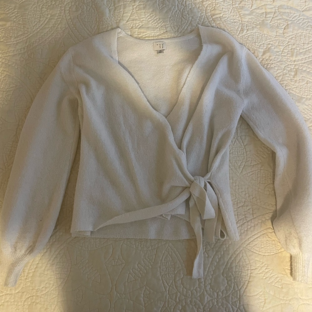 White wrap sweater